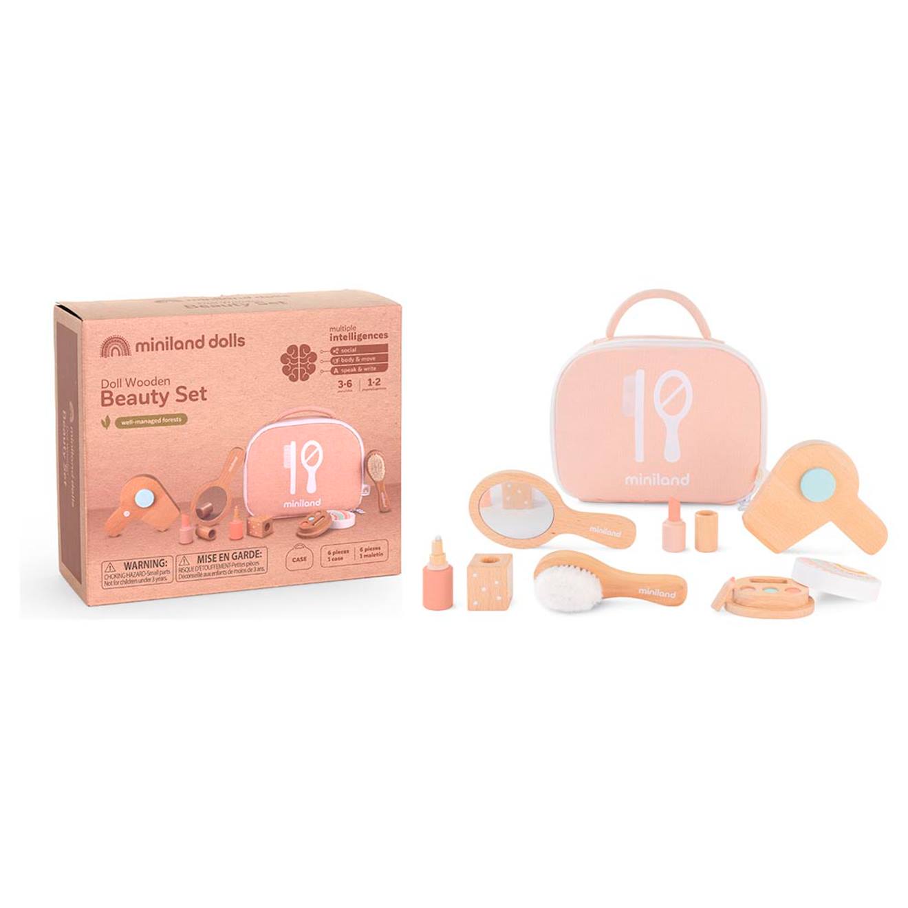 Ensemble de beauté en bois pour poupées marron