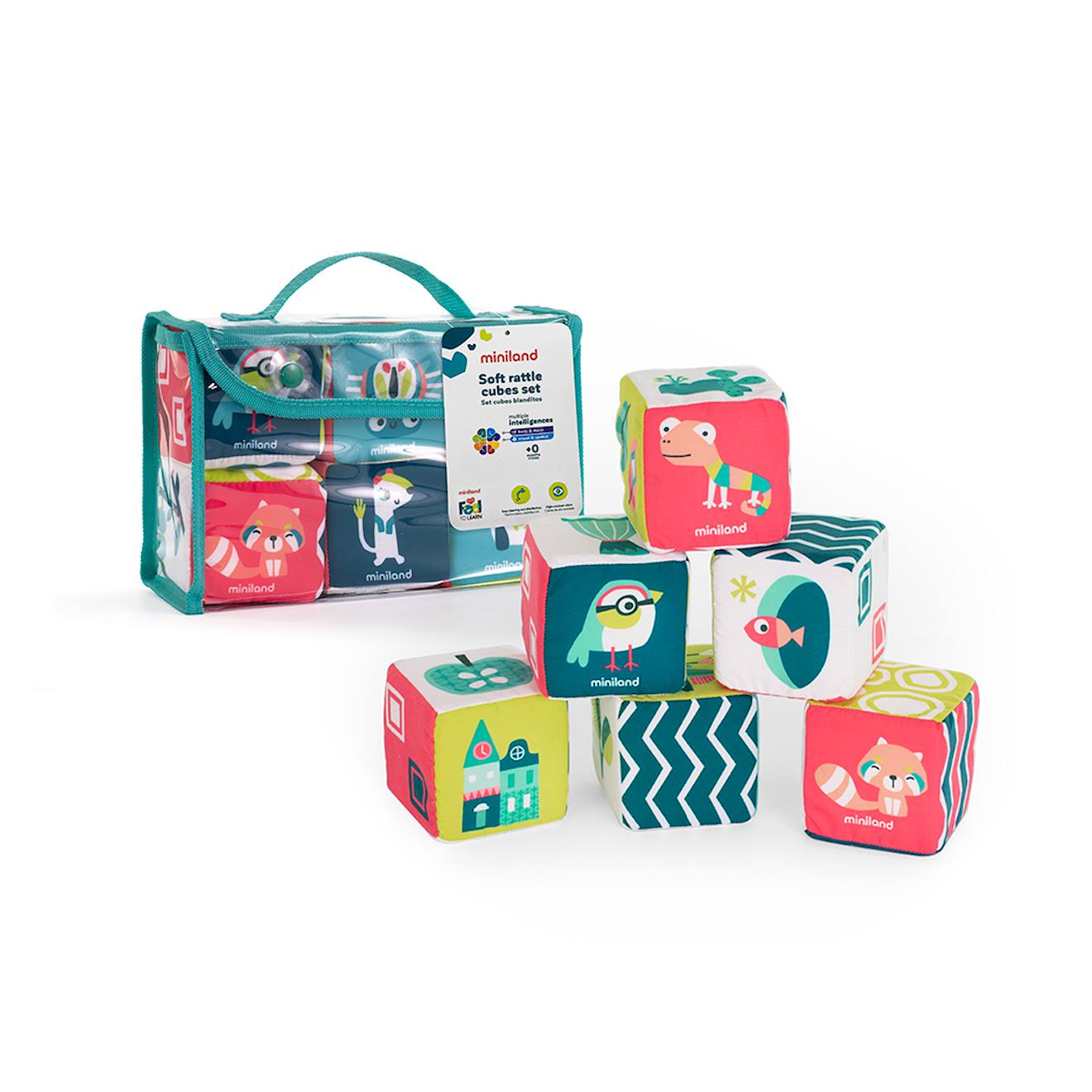 Ensemble de cubes doux avec hochet pour bébés multicolore