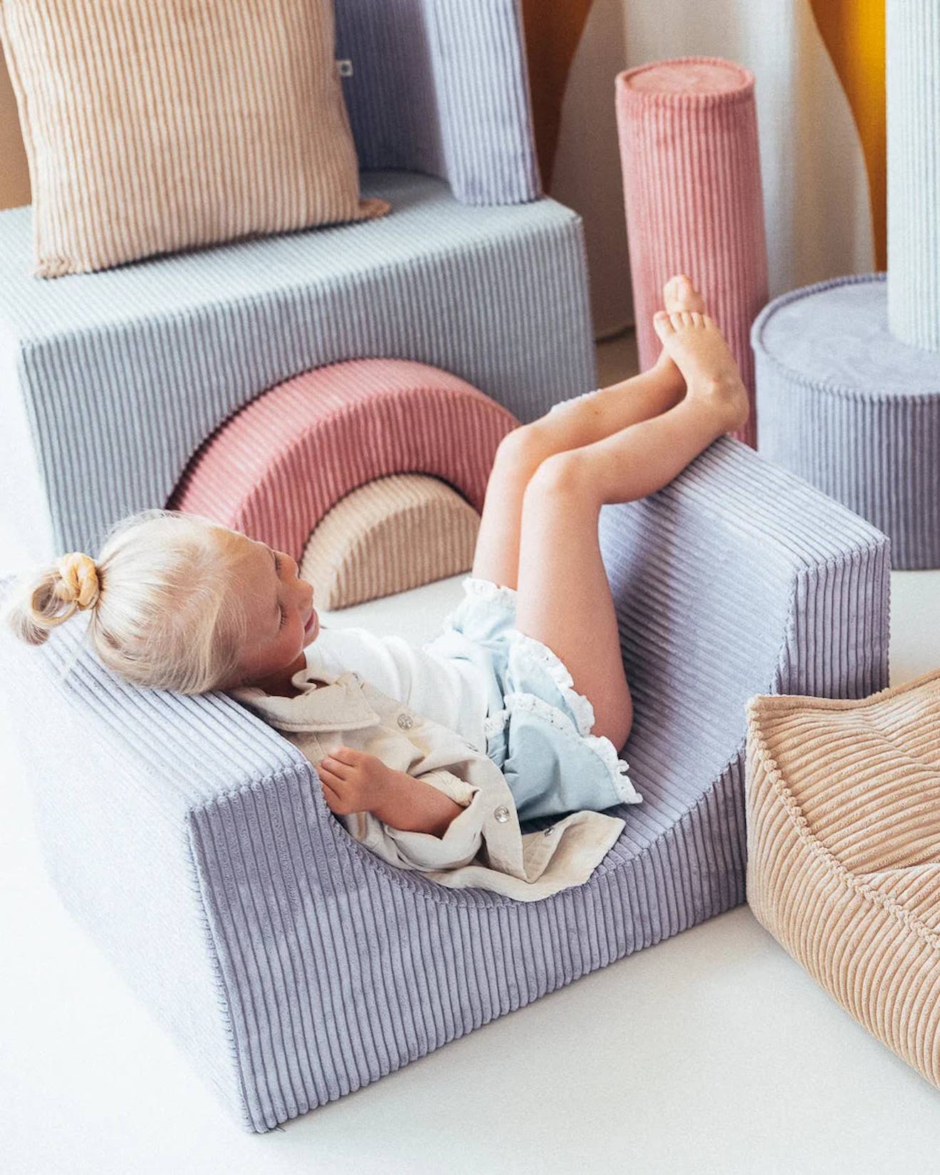 Ensemble de jeu enfant - arc-en-ciel - pouf velours côtelé blueberry blue