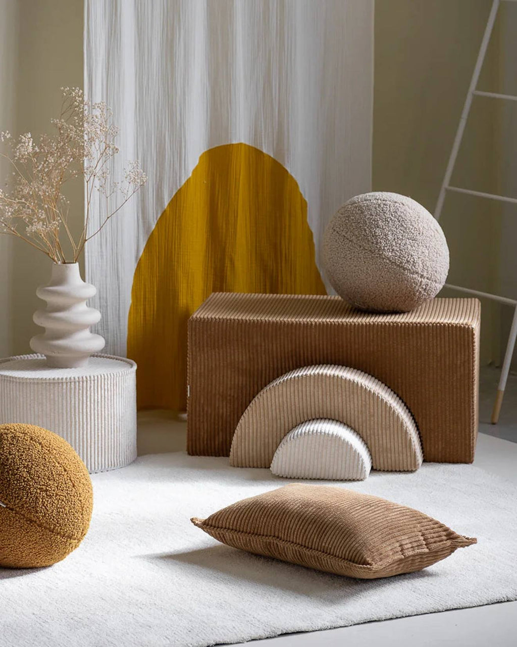 Ensemble de jeu enfant - arc-en-ciel - pouf velours côtelé toffee