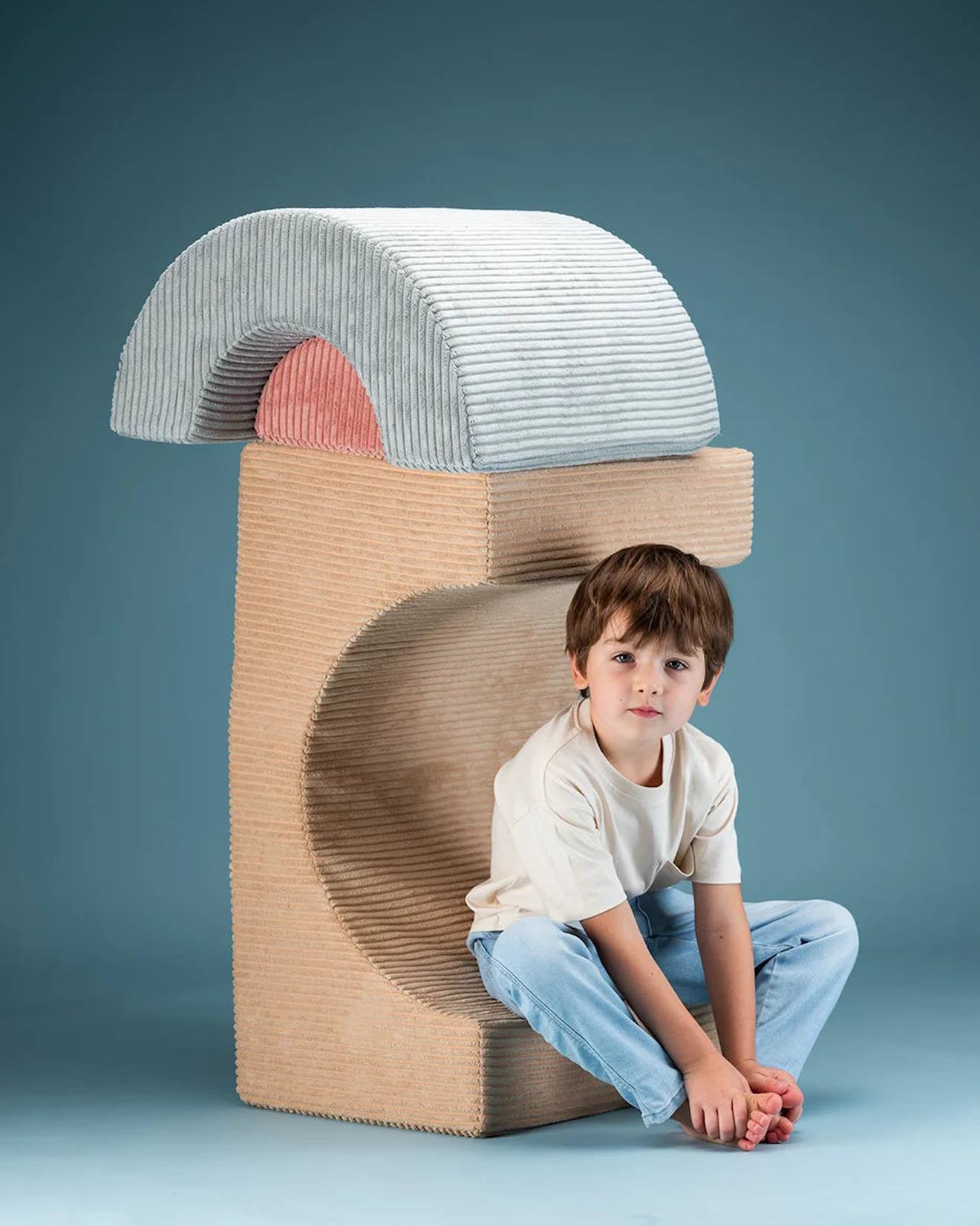 Ensemble de jeu enfant - arc-en-ciel - pouf velours côtelé brown sugar
