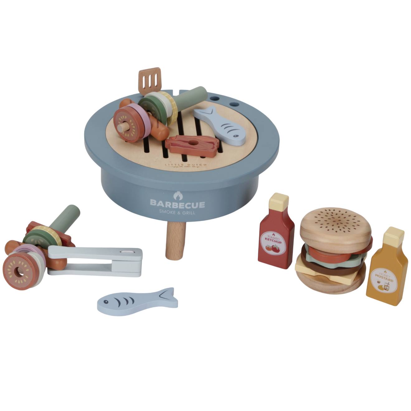 Ensemble de jouets barbecue bleu, rouge, marron