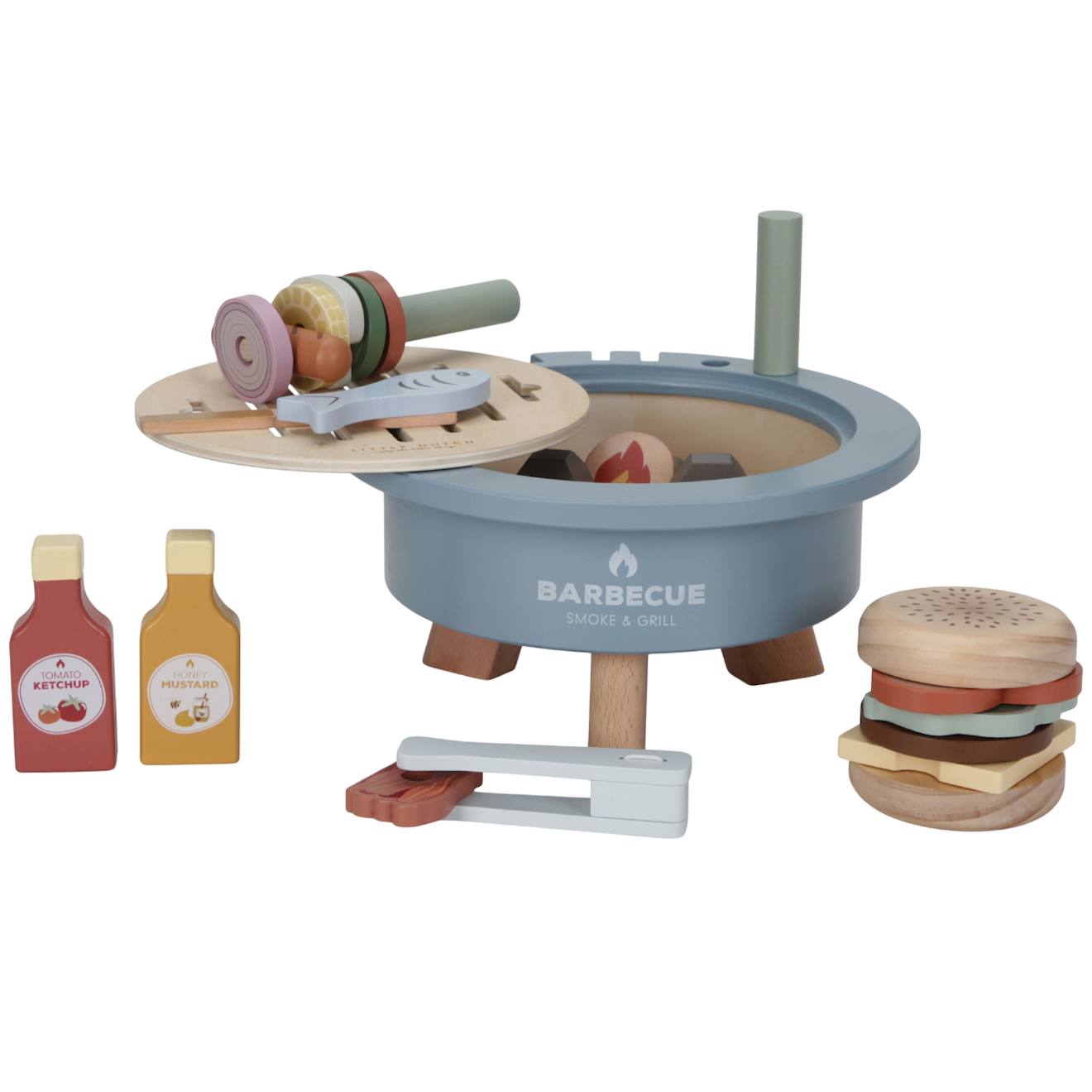 Ensemble de jouets barbecue bleu, rouge, marron