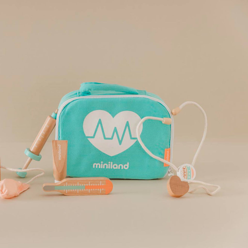 Ensemble de médecin en bois pour poupées marron