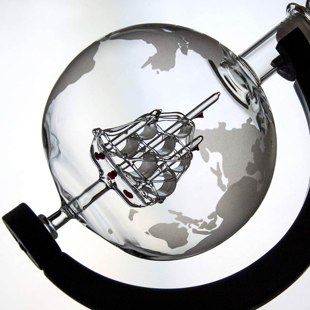 Ensemble Décanteur Globe et Verres (x2) sur Socle Bois - Carafe Vin Originale CadoMaestro