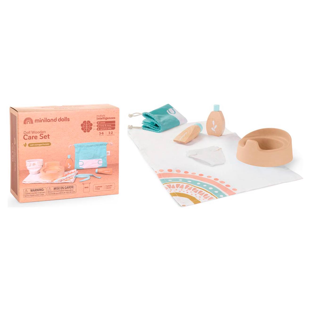 Ensemble d´hygiène en bois pour poupées marron