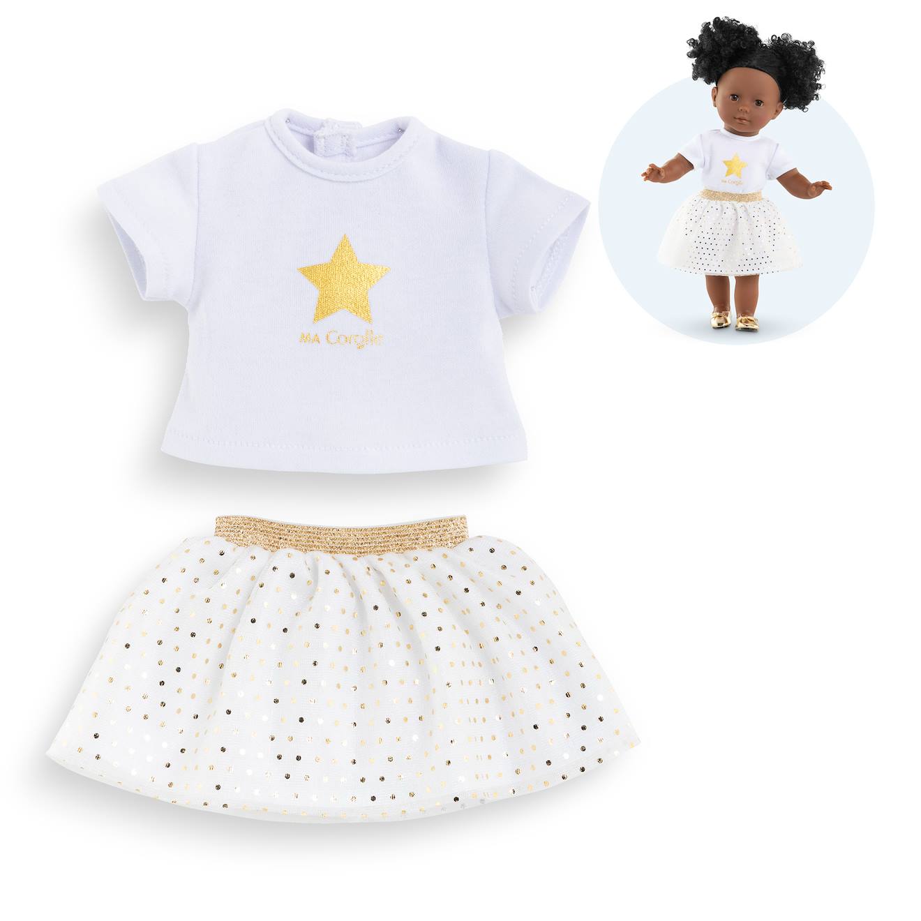 Ensemble jupe & t shirt crème et or pour poupée ma Corolle multicolore