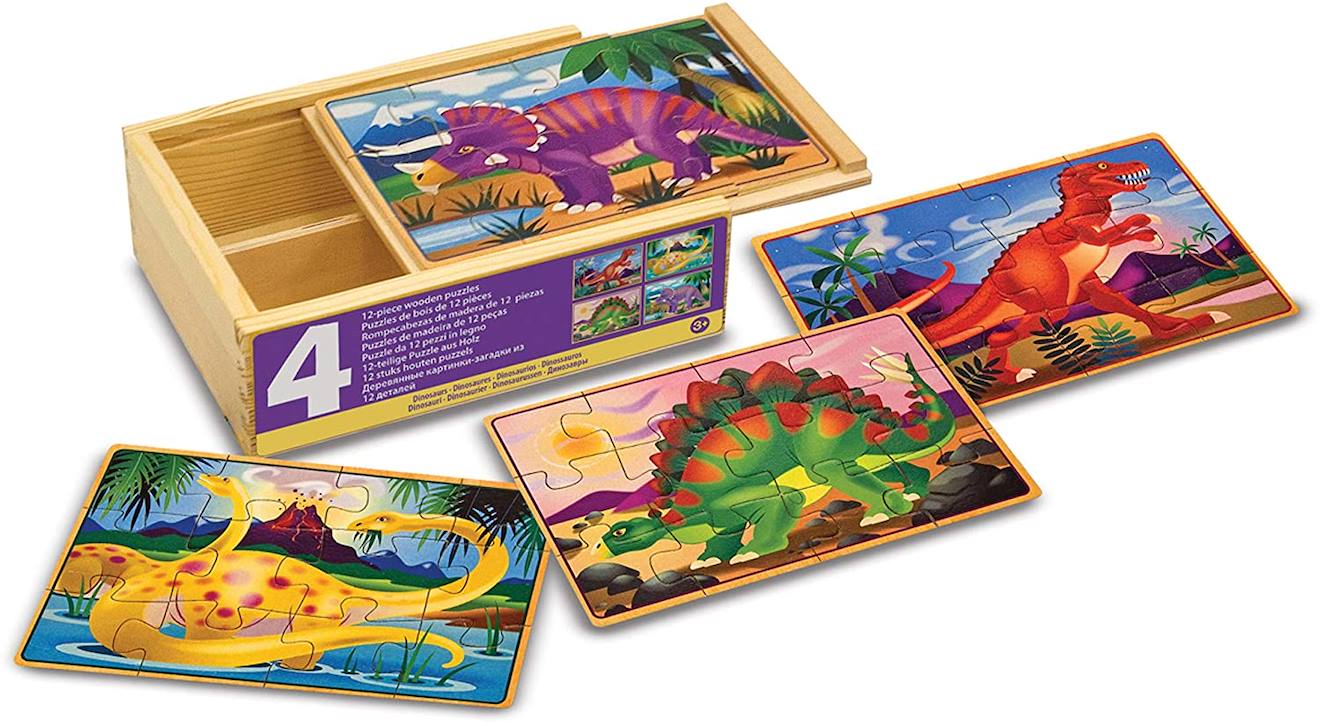 Ensemble puzzles dinosaures 12 pièces marron