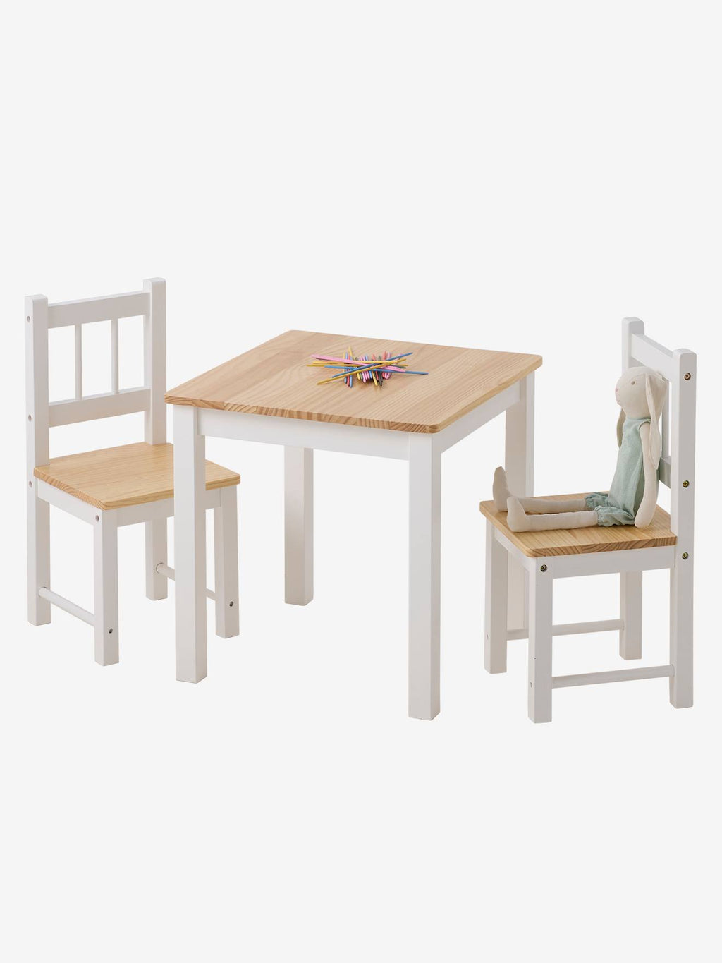 Ensemble table + 2 chaises en bois blanc