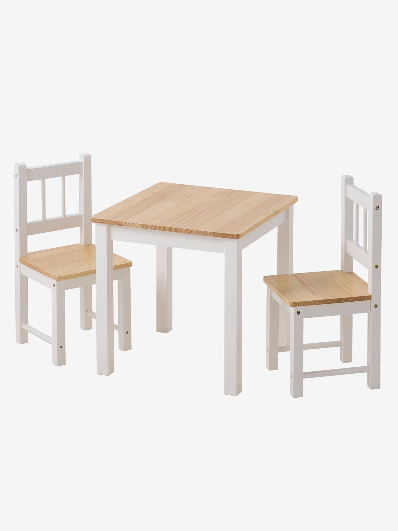 Ensemble table + 2 chaises en bois blanc