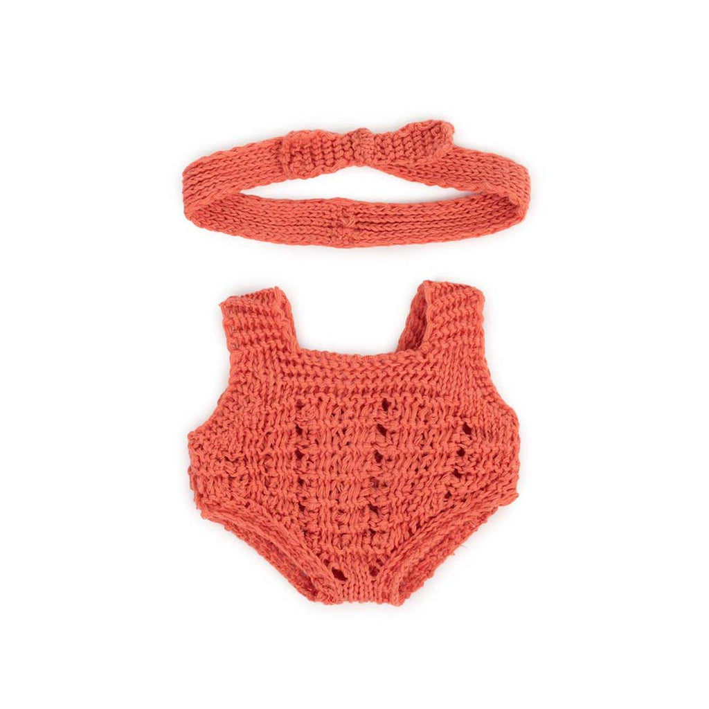 Ensemble tricoté 21cm - grenouillère et bandeau rouge