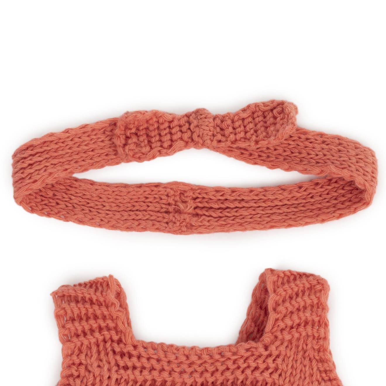 Ensemble tricoté 21cm - grenouillère et bandeau rouge