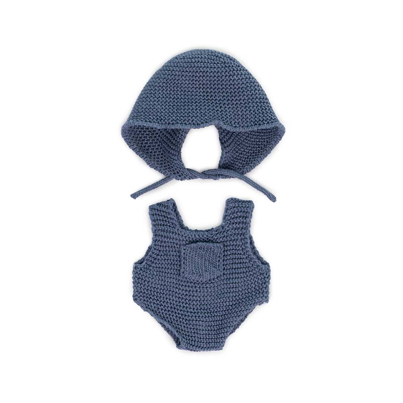Ensemble tricoté 21cm - grenouillère et bonnet bleu