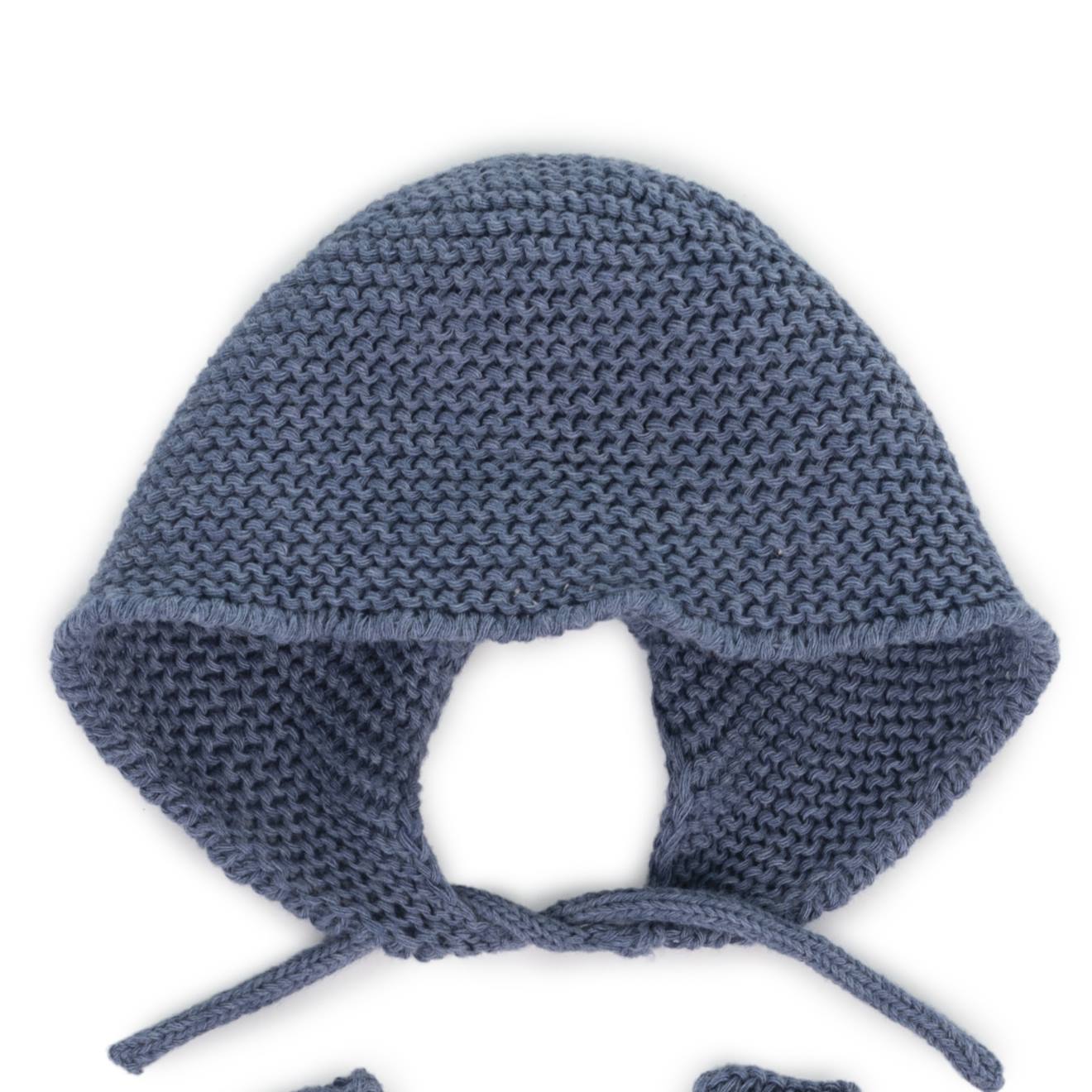 Ensemble tricoté 21cm - grenouillère et bonnet bleu