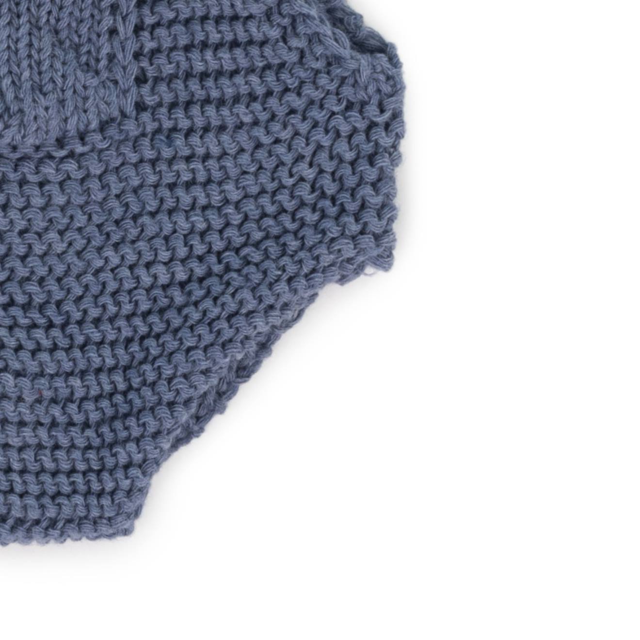 Ensemble tricoté 21cm - grenouillère et bonnet bleu