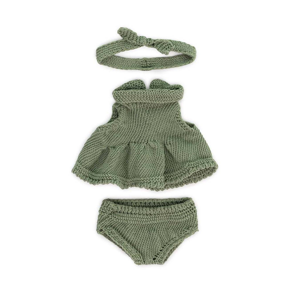 Ensemble tricoté 21cm - robe et bandeau vert