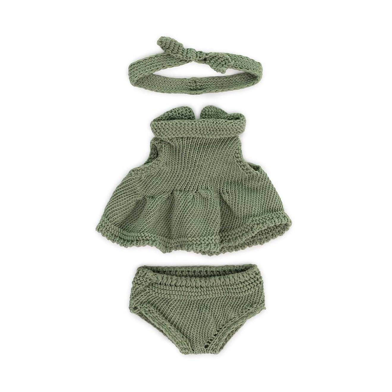 Ensemble tricoté 21cm - robe et bandeau vert