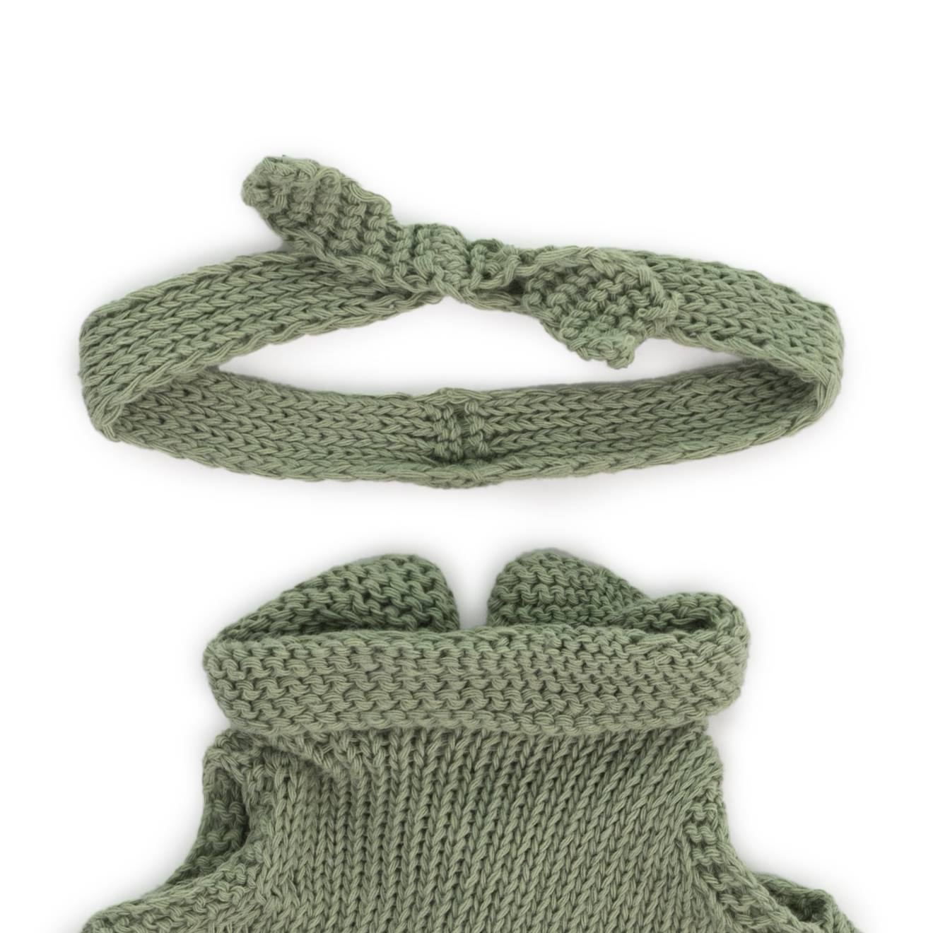 Ensemble tricoté 21cm - robe et bandeau vert