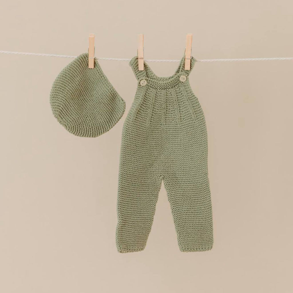 Ensemble tricoté 38cm - barboteuse et bonnet vert