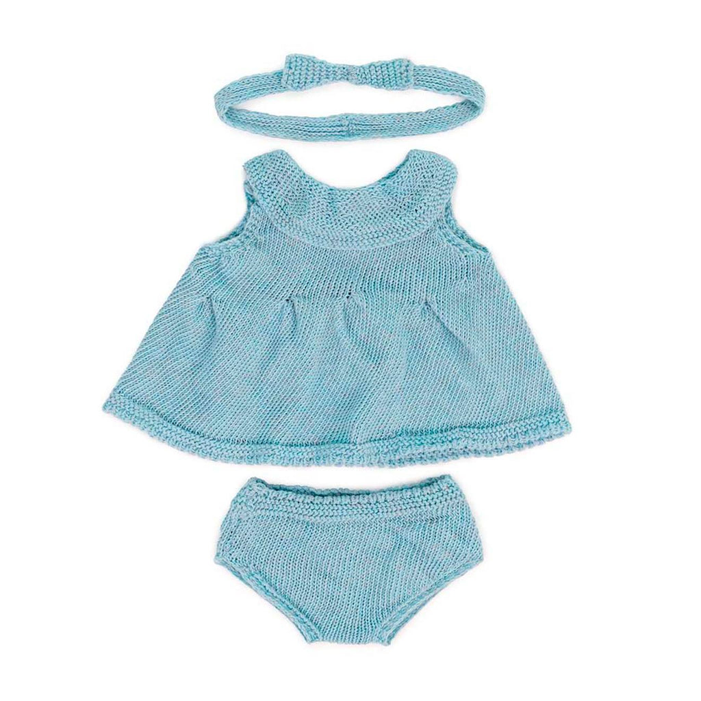 Ensemble tricoté 38cm - robe et bandeau bleu