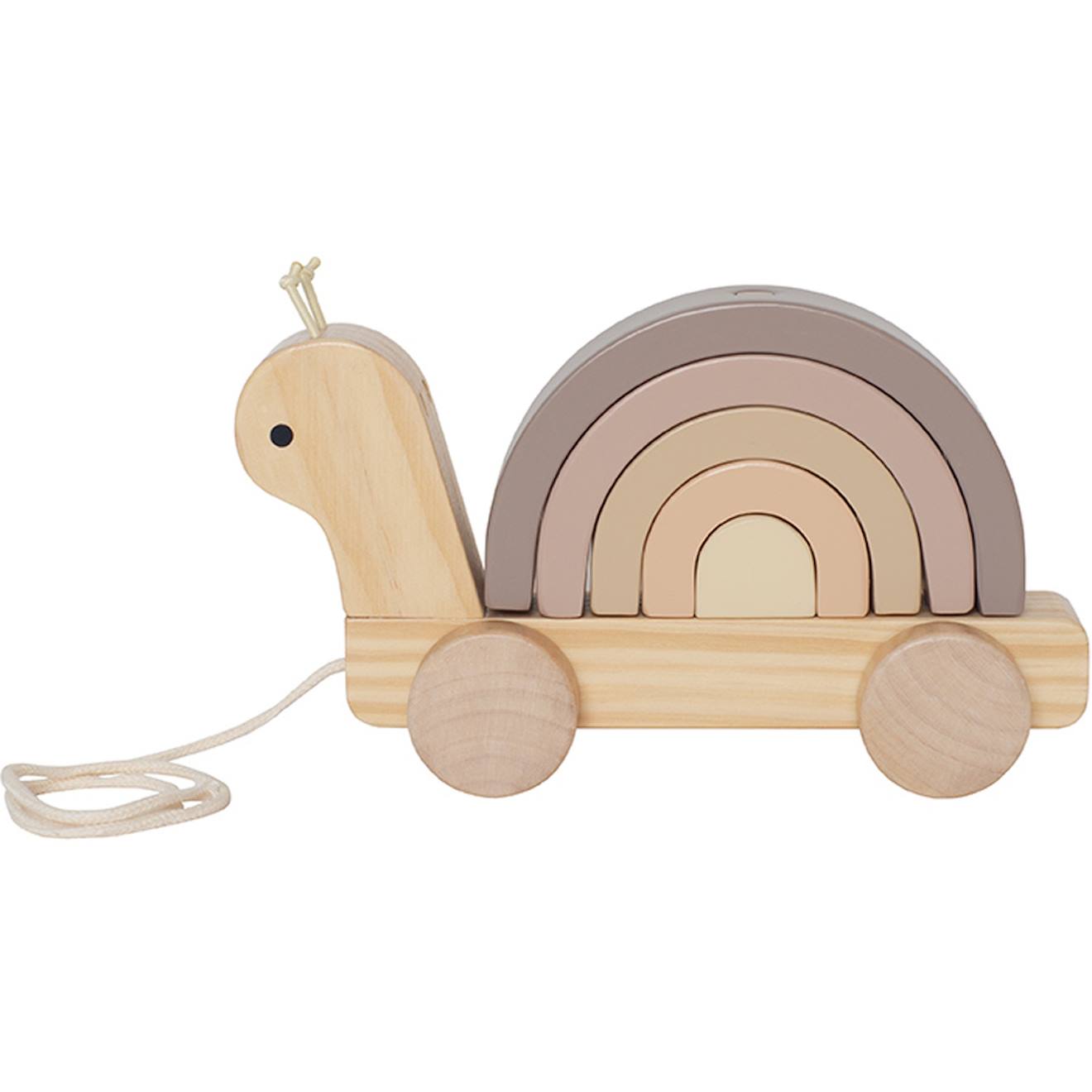 Escargot en bois à tirer beige, gris, blanc