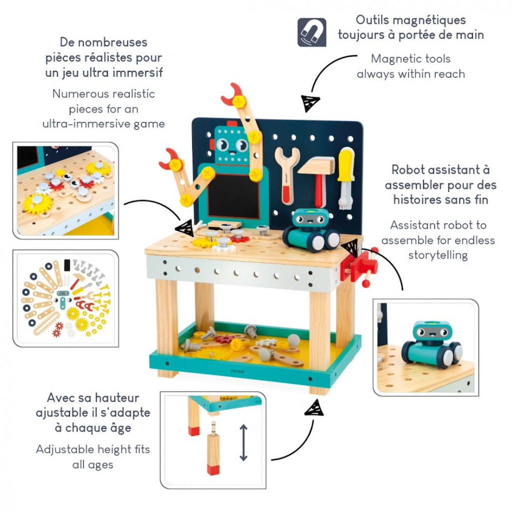 Établi en bois FSC robot multicolore