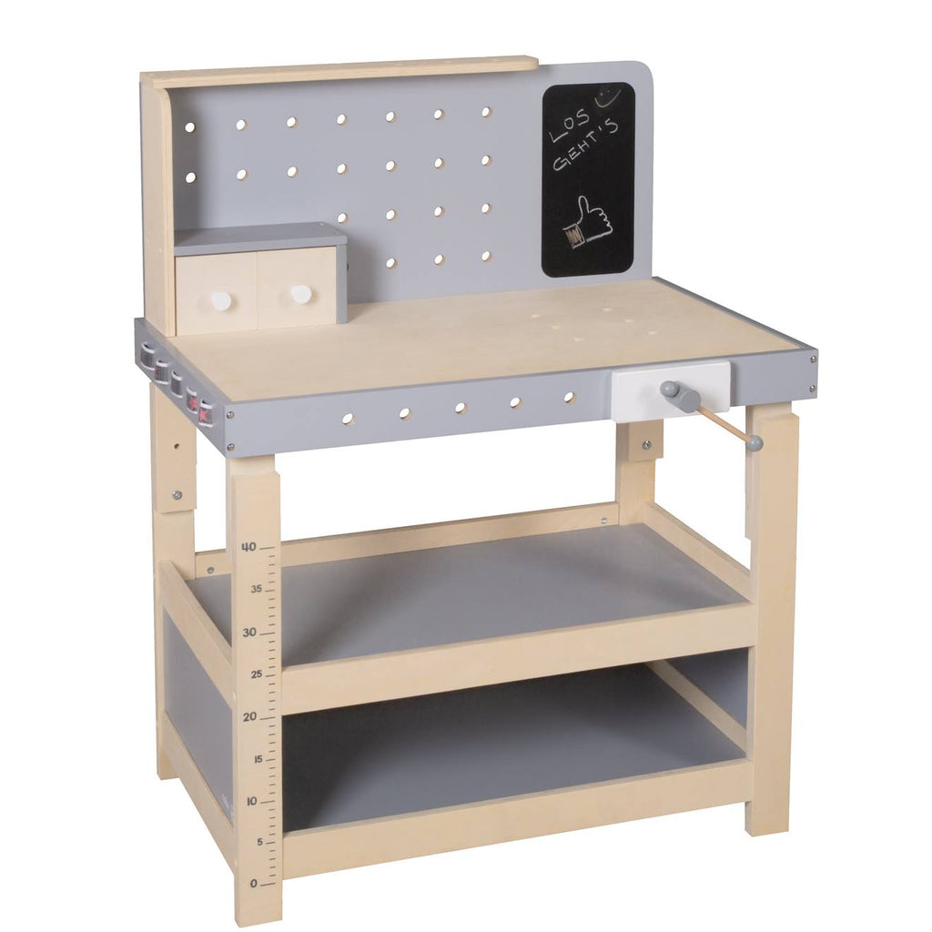 Établi enfant ajustable en hauteur + 38 accessoires naturel et gris