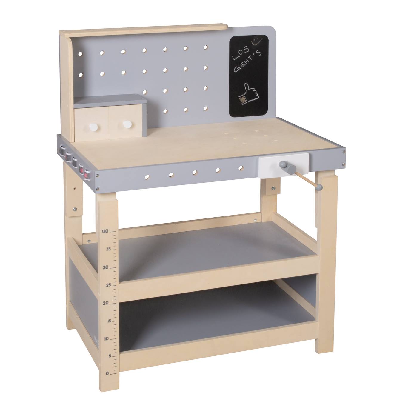 Établi enfant ajustable en hauteur + 38 accessoires naturel et gris