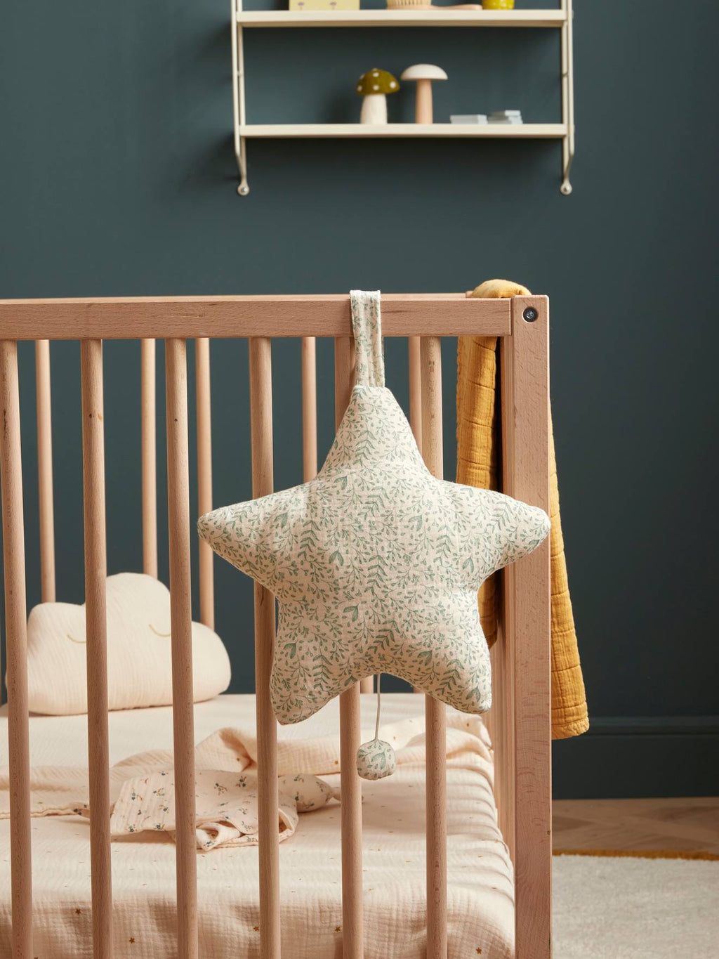 Étoile musicale en gaze de coton beige clair imprime