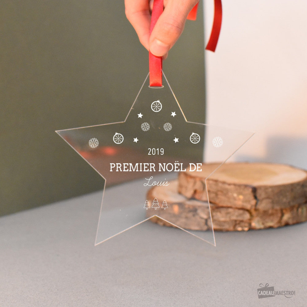 Étoile de Noël Premier Noël à Personnaliser - Boule de Noël Personnalisée CadoMaestro