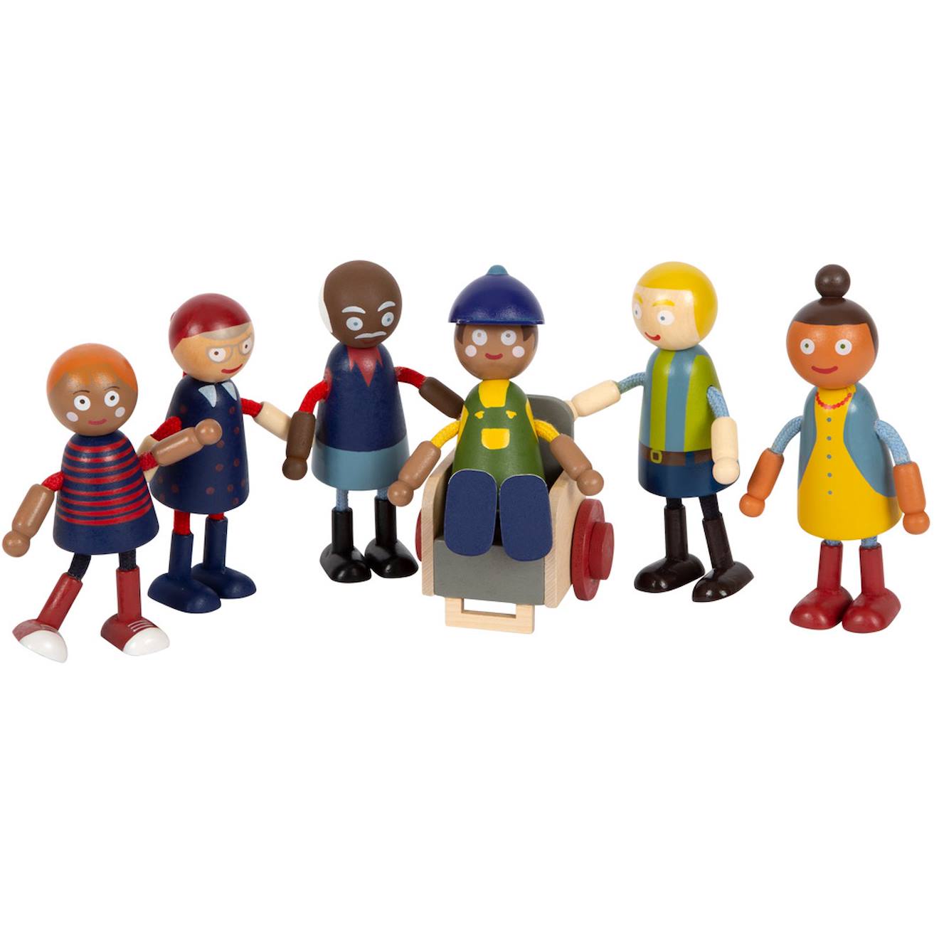 Famille de poupées avec fauteuil roulant beige