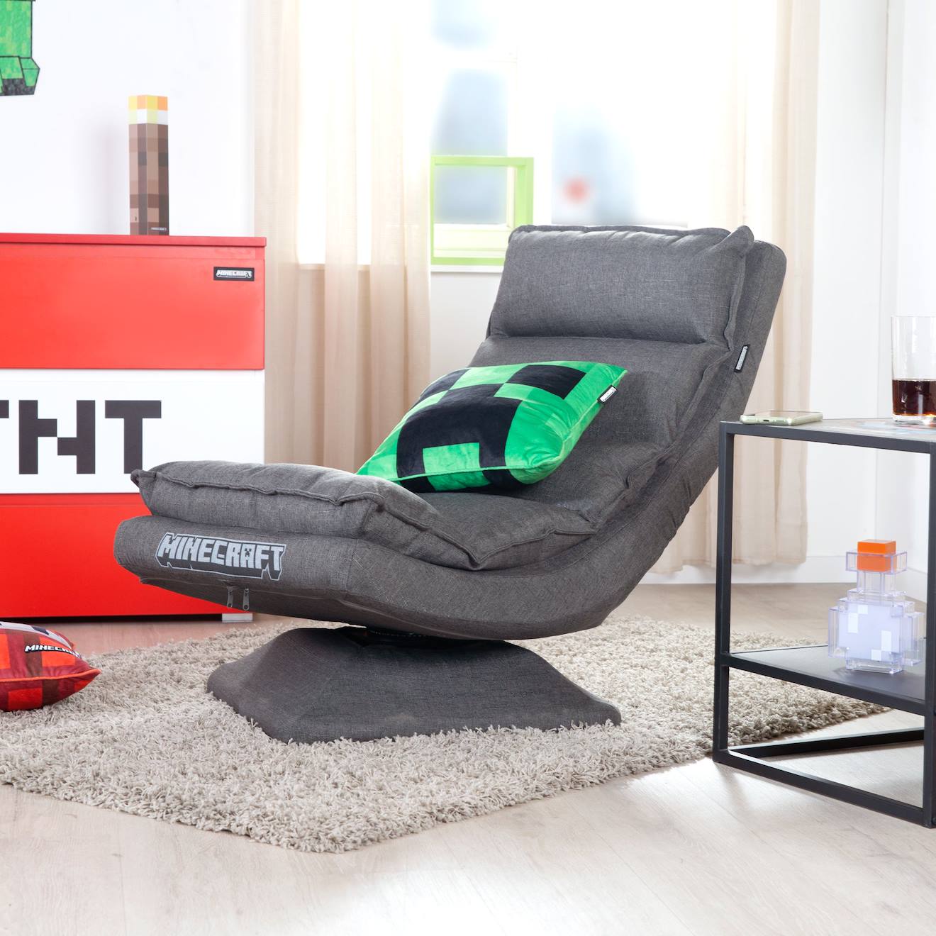 Fauteuil gaming Minecraft confortable et rotatif à 360° avec dossier pliable multicolore