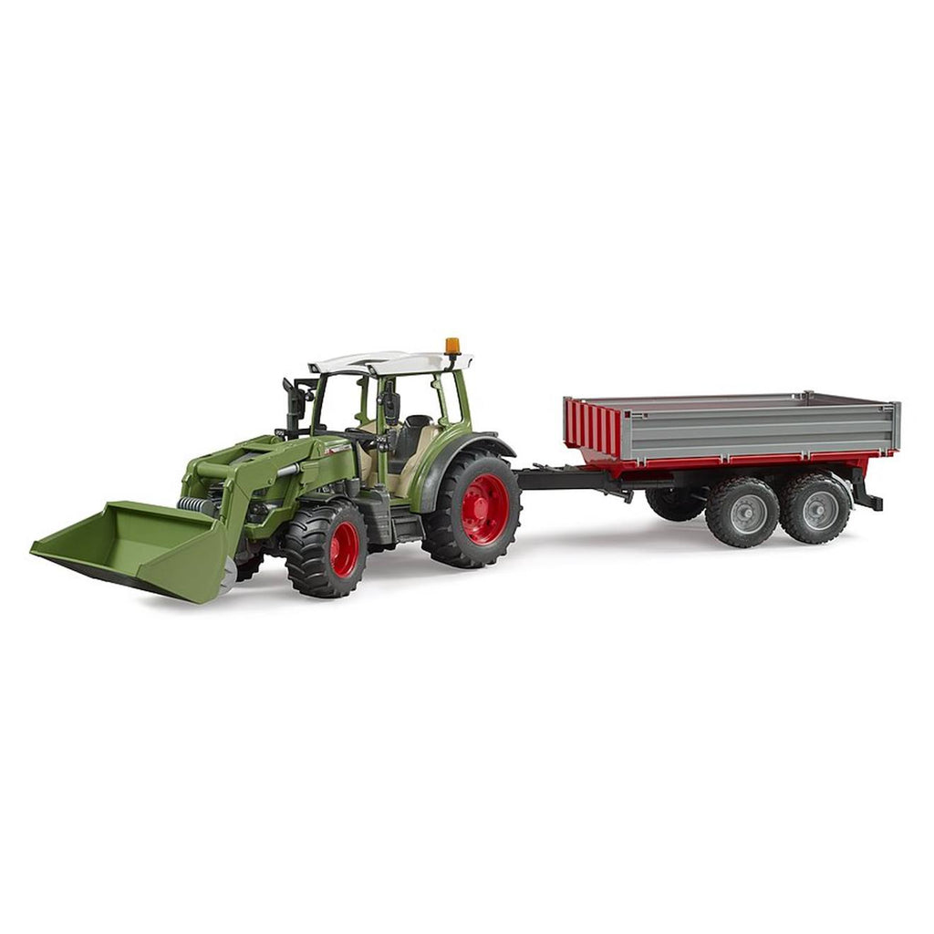 Fendt vario 211 avec chargeur frontal et remorque à ridelle vert