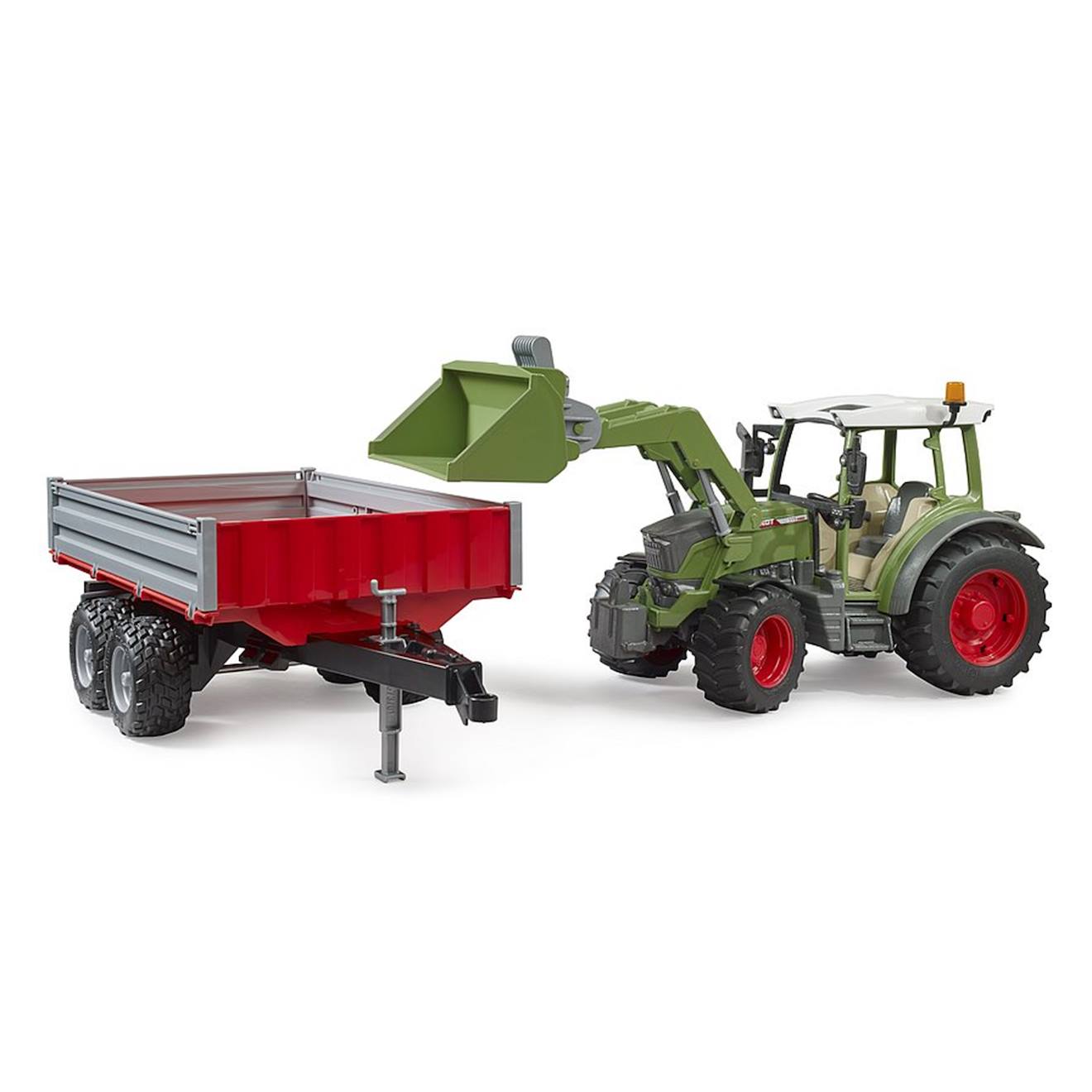 Fendt vario 211 avec chargeur frontal et remorque à ridelle vert