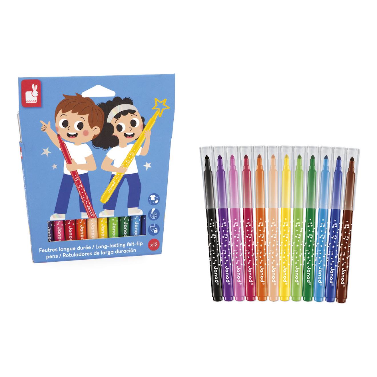 Feutres longue durée x12 - colo multicolore