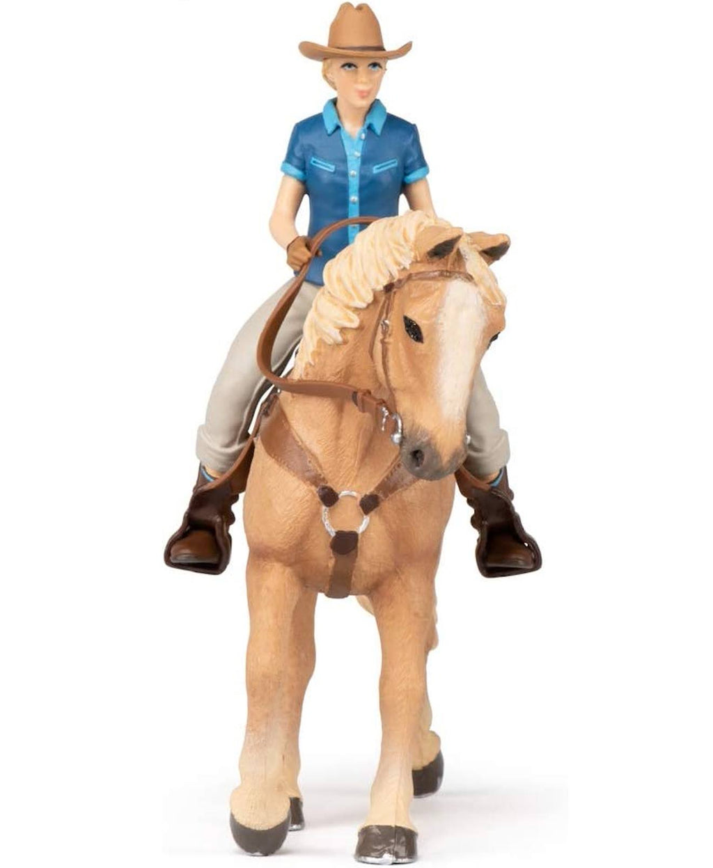Figurine cheval western et sa cavalière beige
