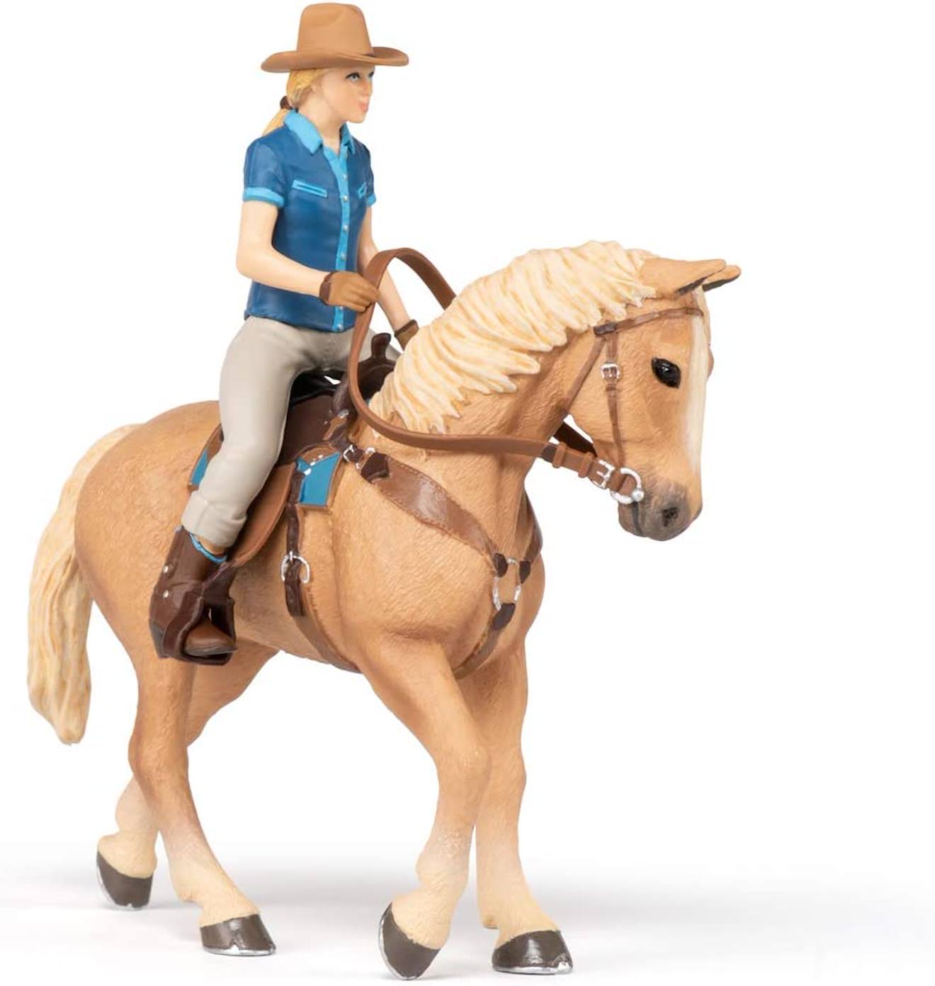 Figurine cheval western et sa cavalière beige