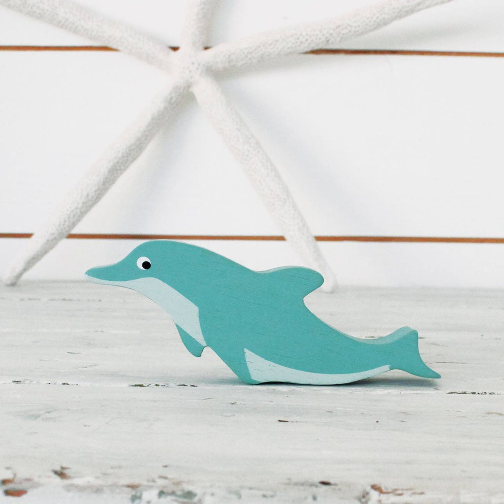 Figurine dauphin en bois bleu