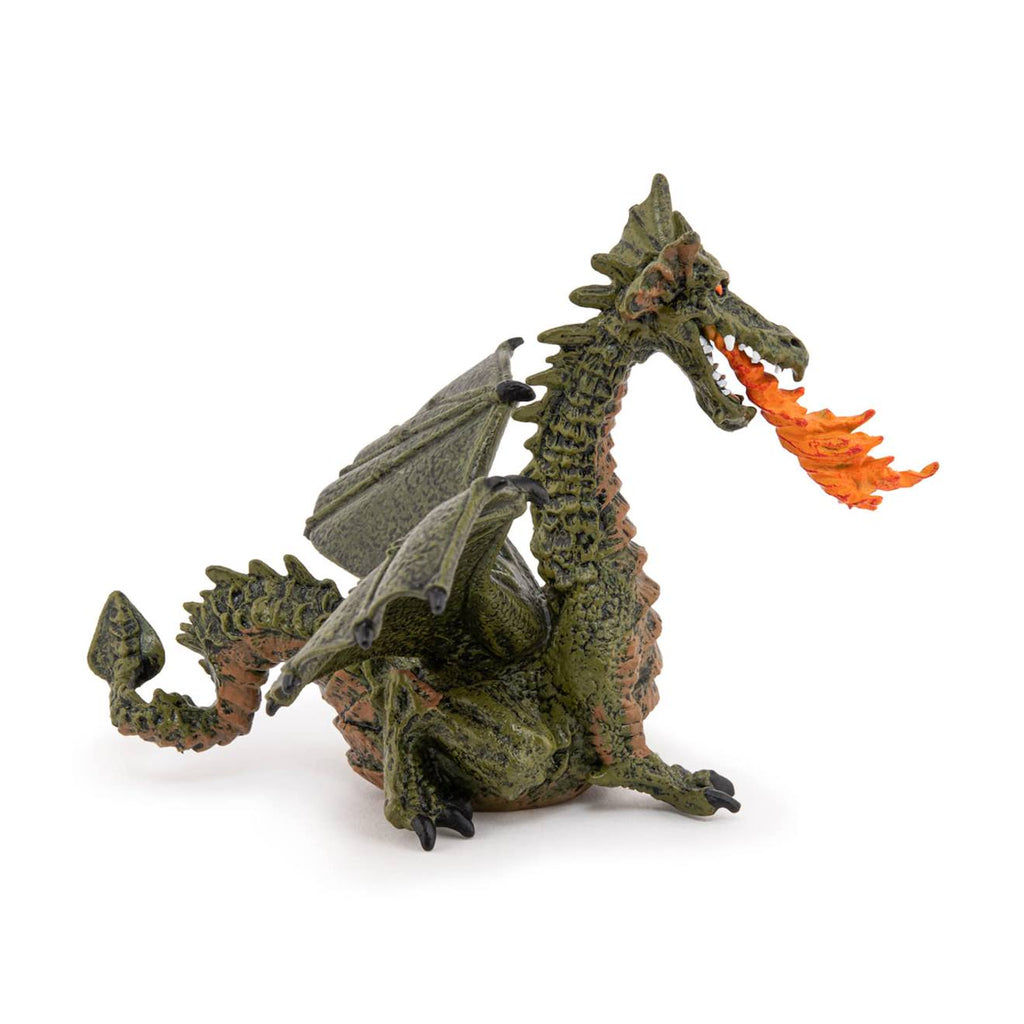 Figurine dragon ailé vert avec flamme vert
