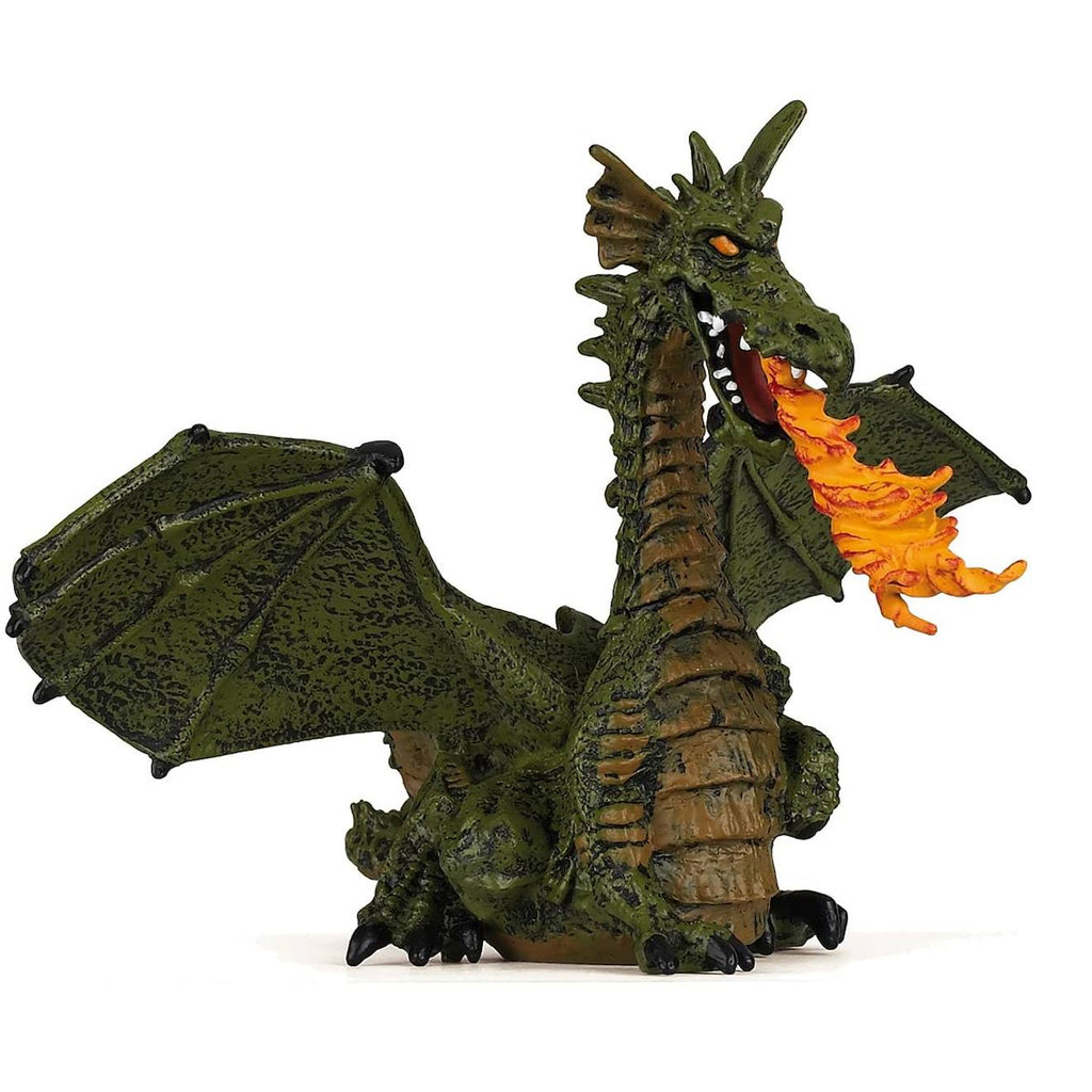Figurine dragon ailé vert avec flamme vert