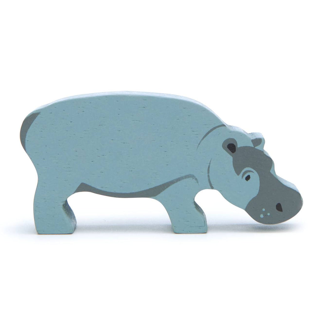 Figurine hippopotame en bois bleu
