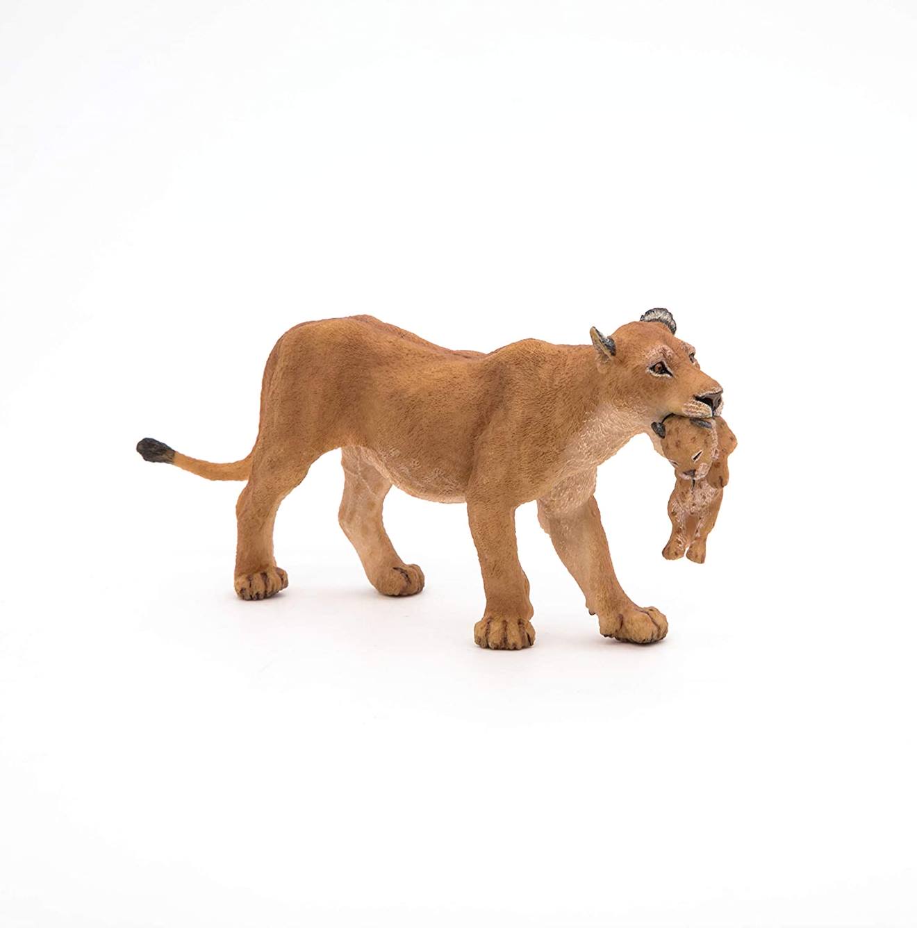 Figurine lionne avec son bébé lionceau marron