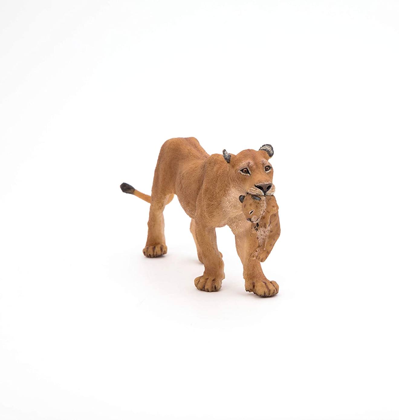 Figurine lionne avec son bébé lionceau marron