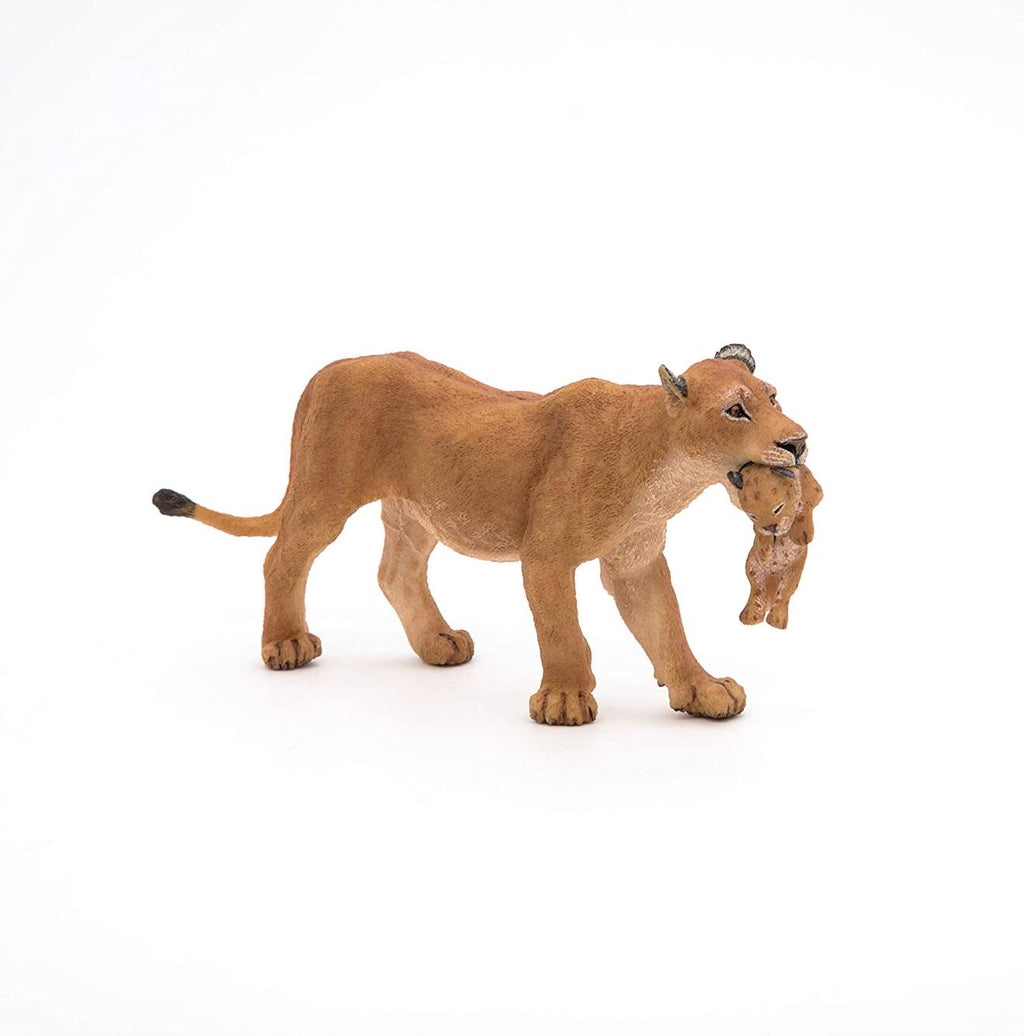 Figurine lionne avec son bébé lionceau marron