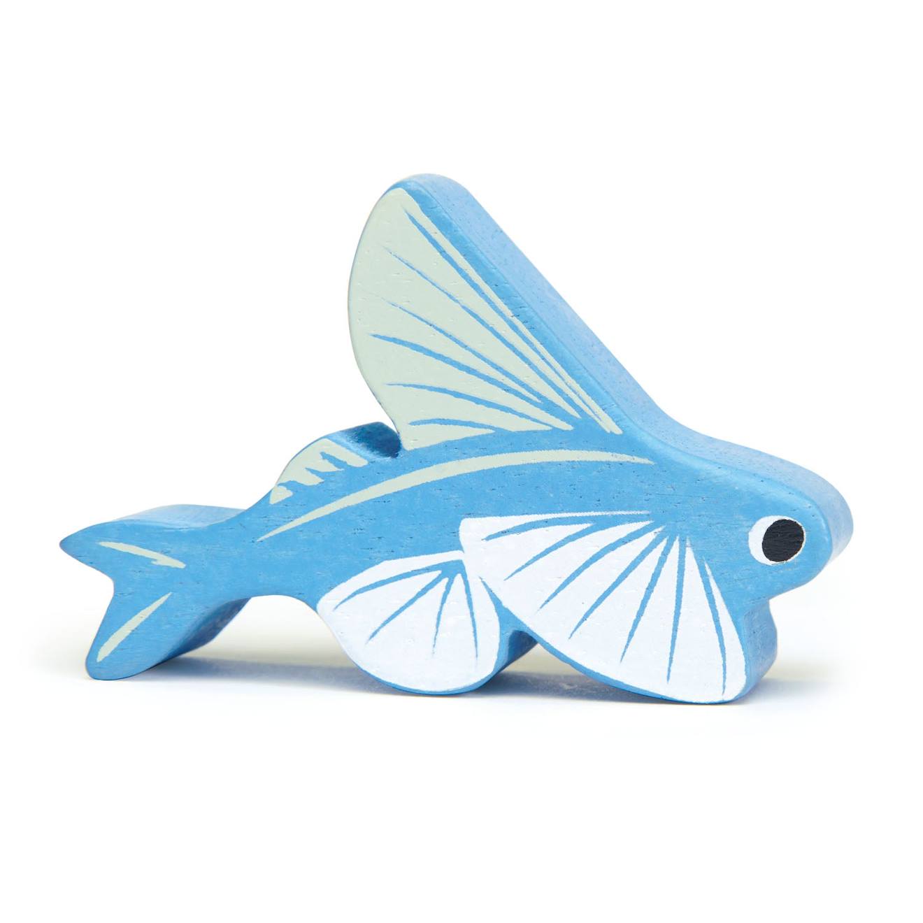 Figurine poisson volant en bois bleu
