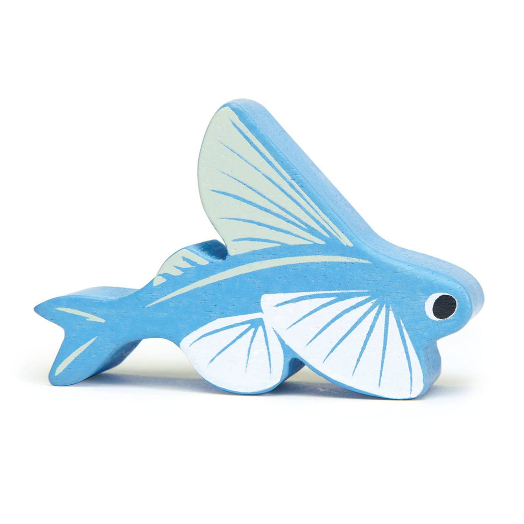 Figurine poisson volant en bois bleu
