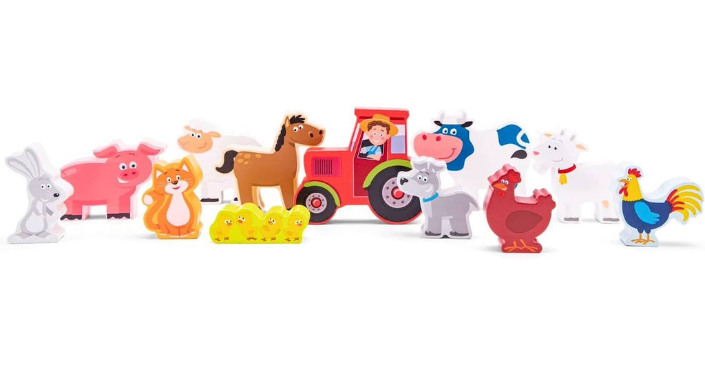 Figurines en bois animaux ferme beige