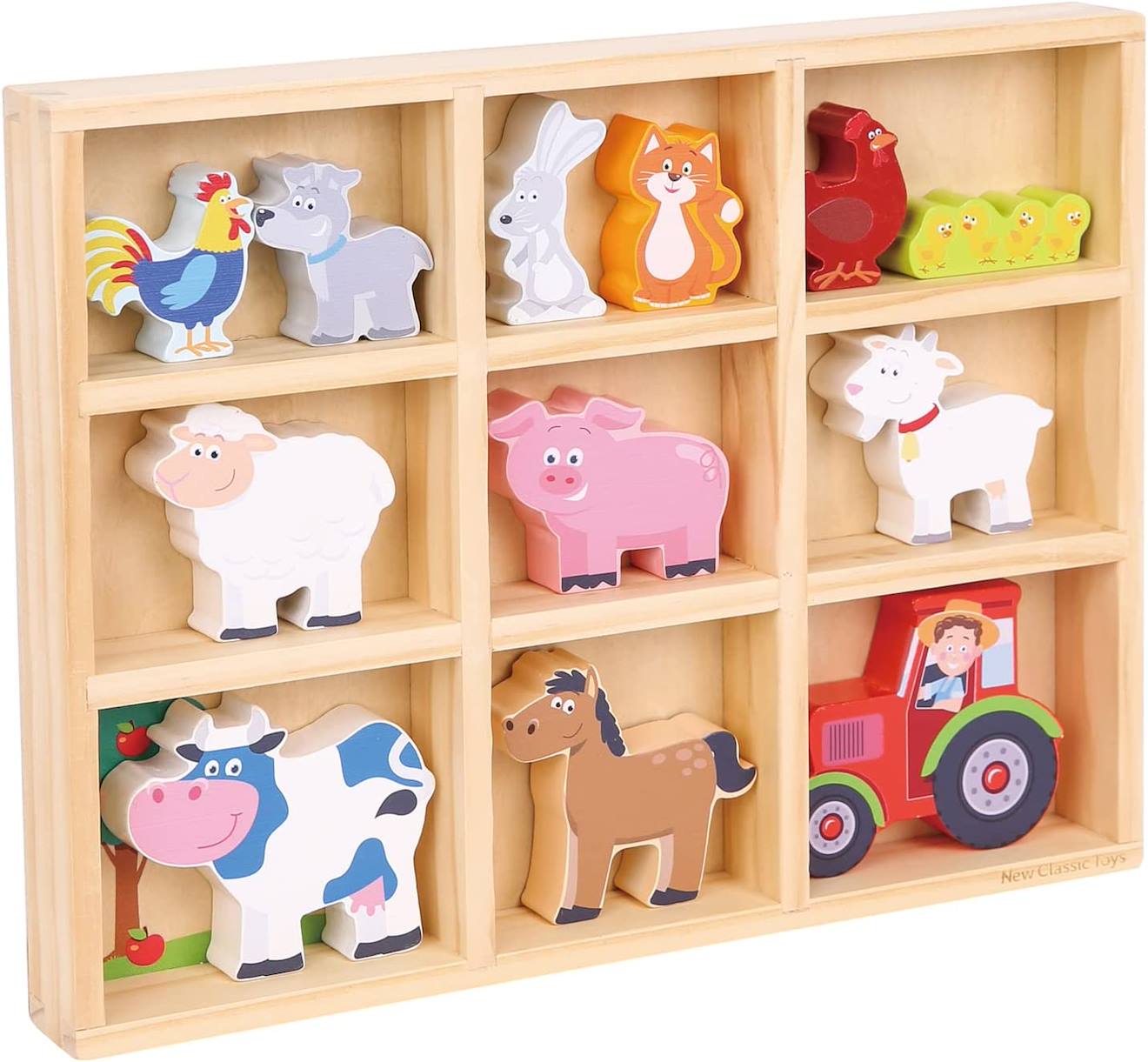 Figurines en bois animaux ferme beige