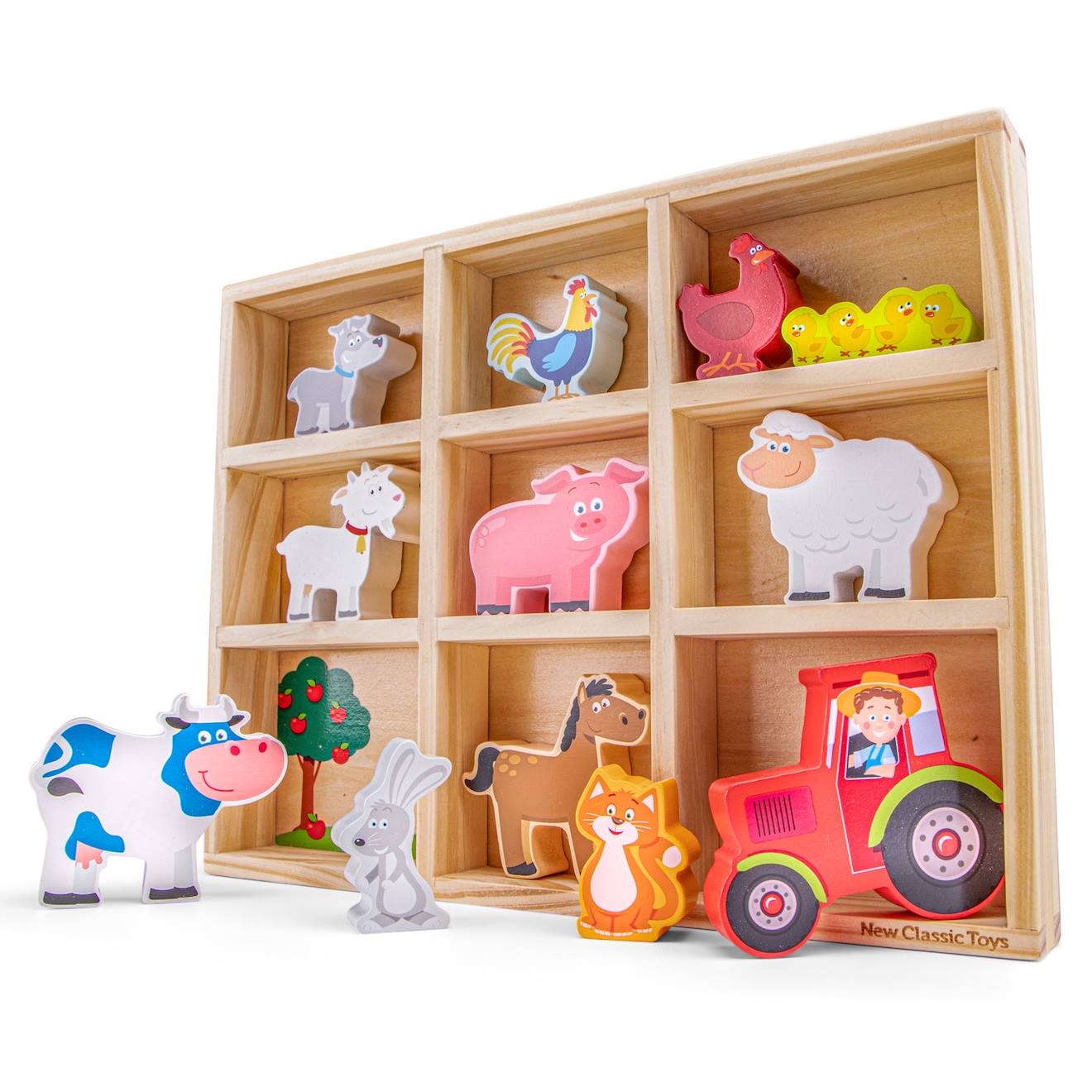 Figurines en bois animaux ferme beige