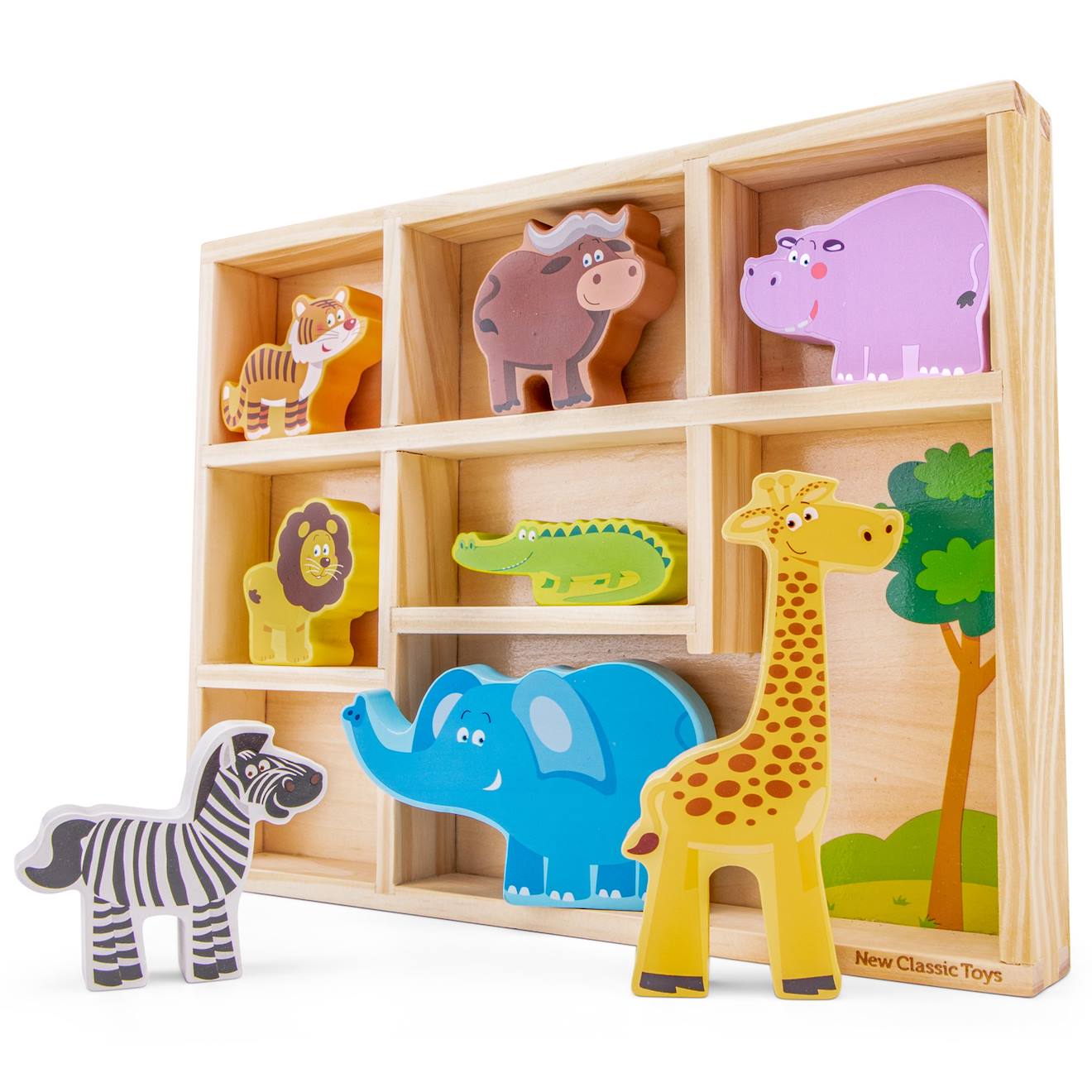 Figurines en bois animaux safari beige